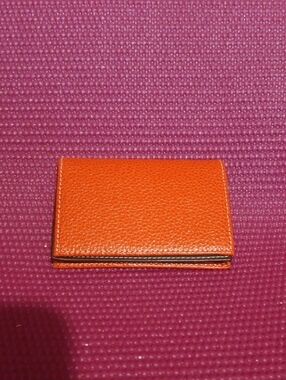 Levenger Orange Pebbled Leather ID Window Card Holder